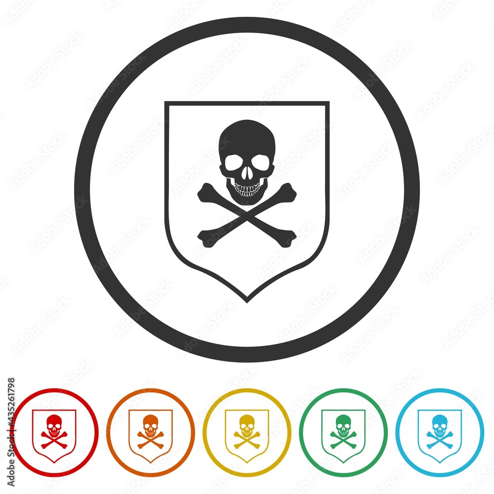 Shield with pirate skull ring icon isolated on white background color set Shield with pirate skull ring icon isolated on white background color set