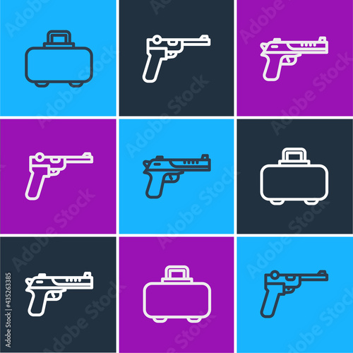 Set line Weapon case, Desert eagle gun and Mauser icon. Vector