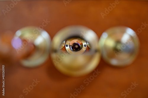 The ball as seen from the far side of the foosball table before play