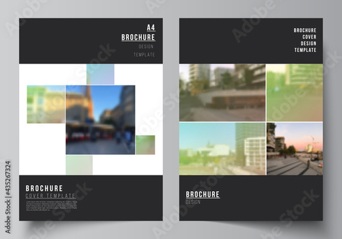 Vector layout of A4 cover mockups design templates for brochure, flyer layout, booklet, cover design, book design, brochure cover. Abstract project with clipping mask green squares for your photo.
