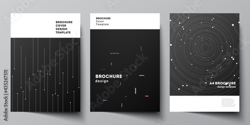 Vector layout of A4 format cover mockups design templates for brochure, flyer layout, booklet, cover design, book design, brochure cover. Tech science future background, space astronomy concept.