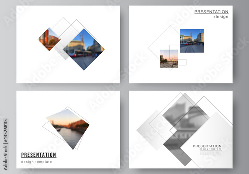 Vector layout of the presentation slides design business templates, multipurpose template with geometric simple shapes, lines and photo place for presentation brochure, brochure cover, business report