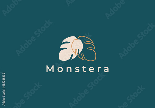 monstera deliciosa deliciousa leaf hand drawn logo vector icon illustration