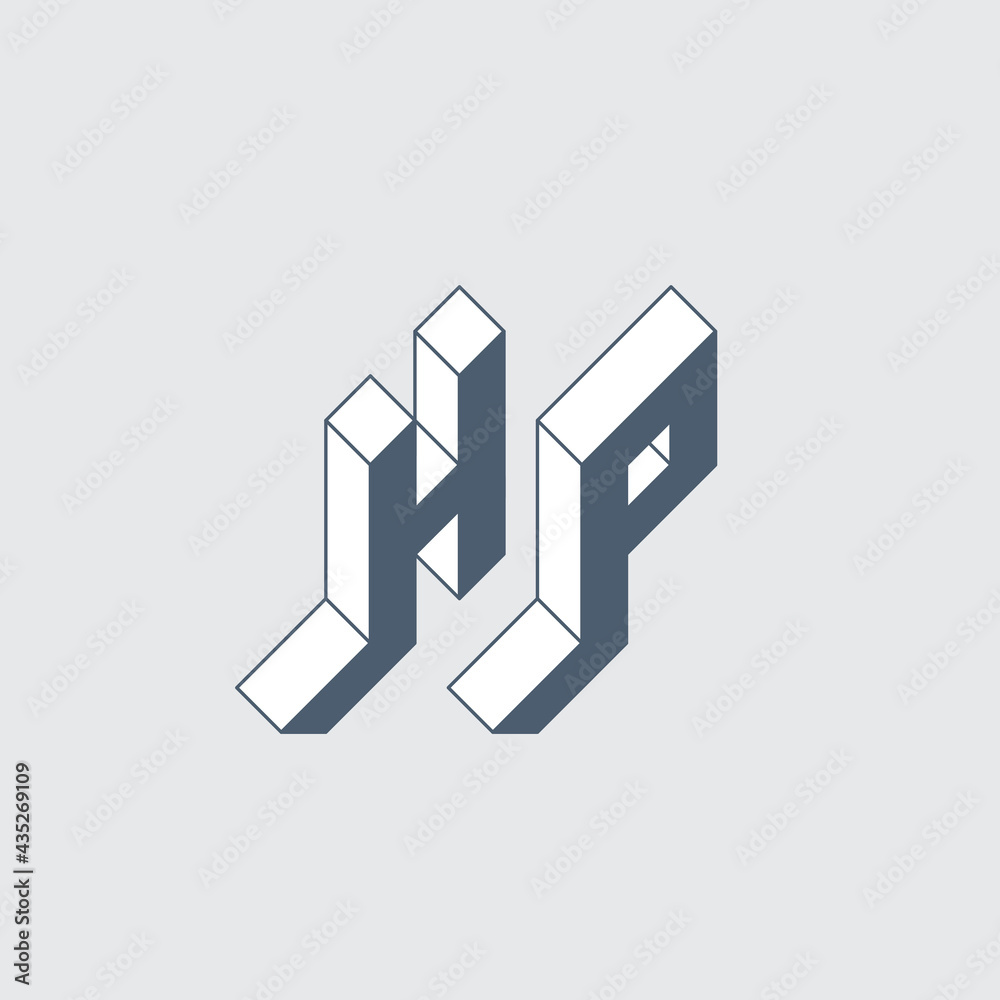 Isometric 3d font for design. H and P - Monogram or logotype. Three-dimension letters. HP - logo or 2-letter code. Isometric 3d font for design. H and P - Monogram or logotype. Three-dimension letters. HP - logo or 2-letter code.