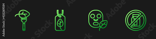 Set line Facial cosmetic mask, Vegan food diet, and No pack of milk. Gradient color icons. Vector