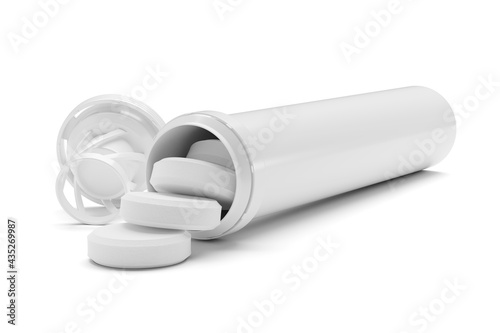 White tube for effervescent vitamins. 3d rendering.