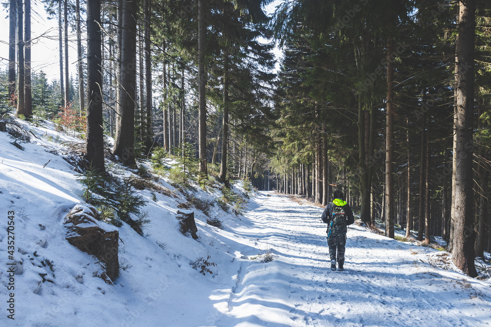 Samotny spacer w górach zimą, najpiękniejsze widoki - obrazy, fototapety, plakaty 