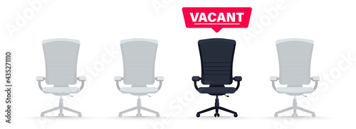 We are hiring  business recruitment concept. Join our team  we need you. Build your career. Searching for a candidate for the job. Empty office chair with a sign open vacancy. Recruiting or hiring