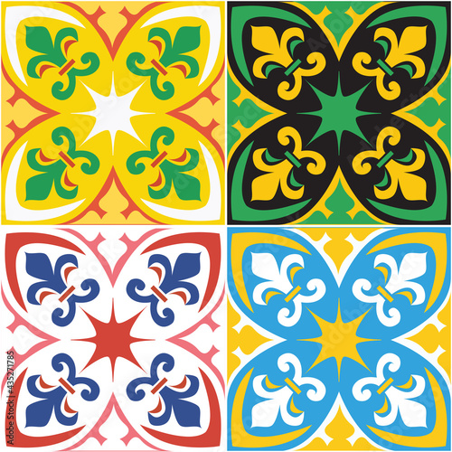 Set colorful tiles background. Mosaic pattern for ceramic in dutch, portuguese, spanish, italian style.