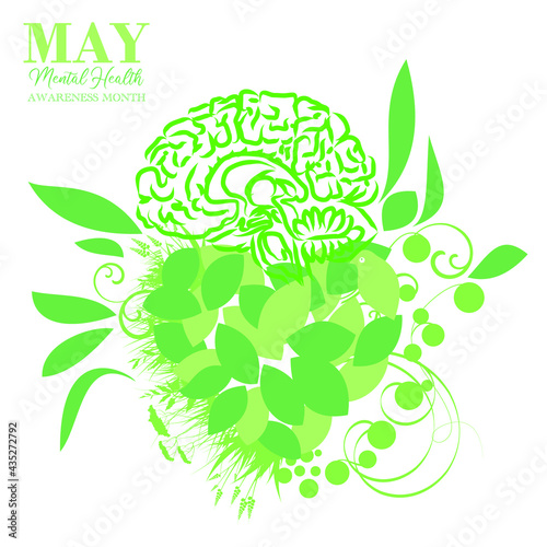 An abstract vector illustration on Mental Health Awareness month on an isolated white background