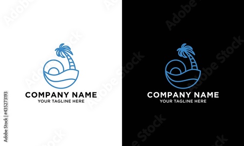 beach logo design with lineart modern concepts vector template on white background