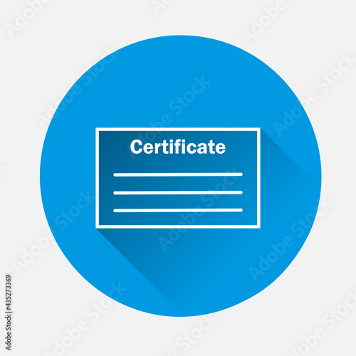 Approve certificate icon on blue background. Flat image with long shadow.
