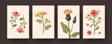 Flower illustration set in pastel colors. Set of pastel decorative flowers on beige background. Postcard invitation design. Plants and blossom concept for banners, website designs or backgrounds