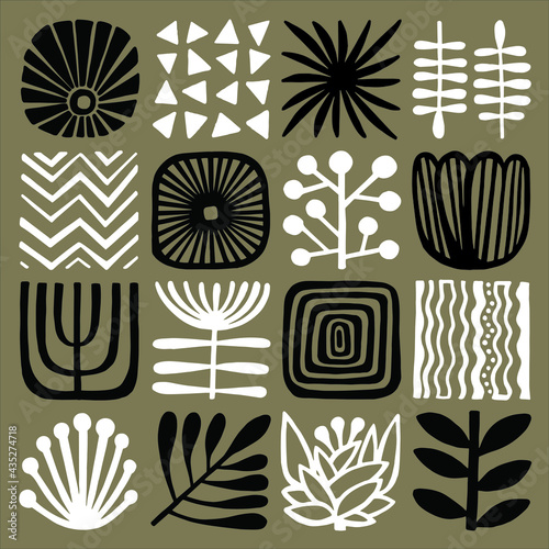 African vector symbols. Floral 
tile mosaic. Naive ethnic drawings.