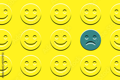 emoji concept pattern engraving effect,with smiling faces and one frowning face,vector illustration