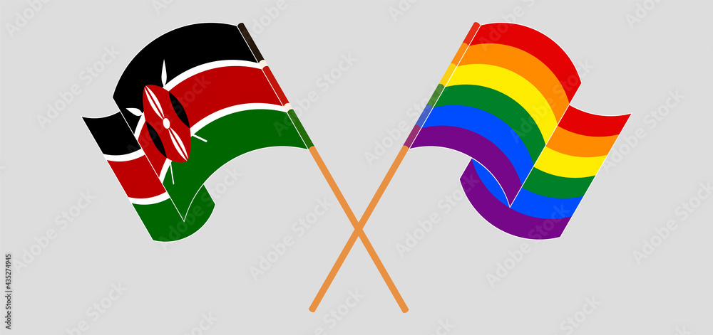 Crossed and waving flags of Kenya and LGBTQ Crossed and waving flags of Kenya and LGBTQ