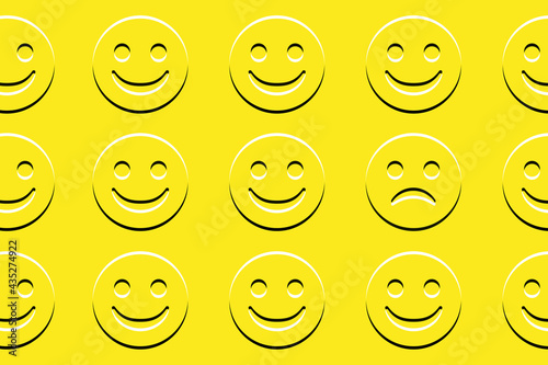 emoji concept pattern with smiling faces and one frowning face,engraving effect,vector illustration