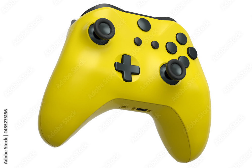 Realistic yellow video game joystick on white background Realistic yellow video game joystick on white background
