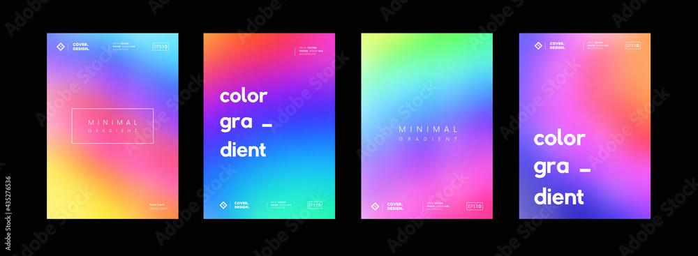 Set of soft gradient colorful backgrounds. Modern abstract color backdrops. Bright ui screens collection. Psychedelic art.