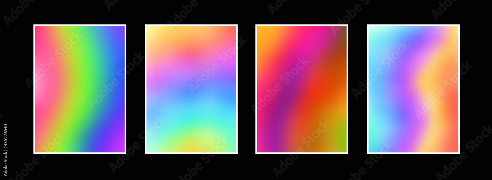 Set of acrylic splash colorful backgrounds. Modern abstract color backdrops. Bright hippie rainbow posters collection. Psychedelic art.