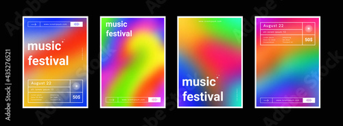 Set of gradient colorful backgrounds. Modern abstract color backdrops. Bright music festival posters collection. Psychedelic art.