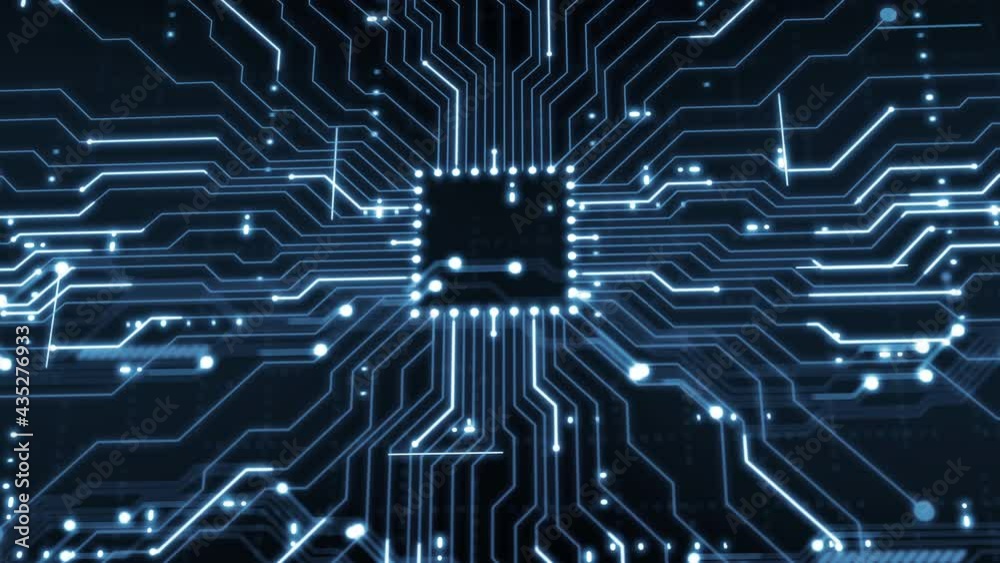 Blue Circuit Board Abstract Animation. Technological Network Background