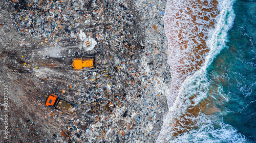 Fototapeta Naklejka Na Ścianę i Meble -  Concept environmental plastic pollution ocean water with garbage human waste. Aerial top view