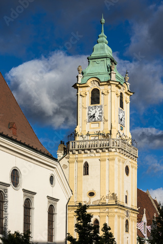 Photography Tower of historical building of town hall at Main square in historical center of Bratislava, capital of Slovakia