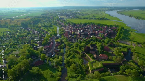 Aerial view of the village Dömitz in Germany on a sunny morning in spring photo