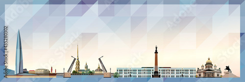 Saint Petersburg skyline vector colorful poster on beautiful triangular texture background