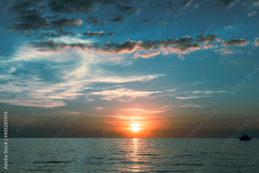 View of the amazing sky during sunset over Gulf of Thailand.