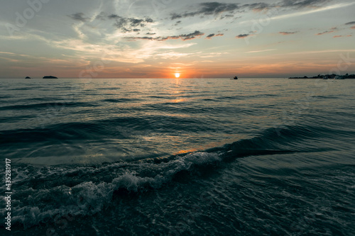 View of the amazing sunset over sea. Thailand.