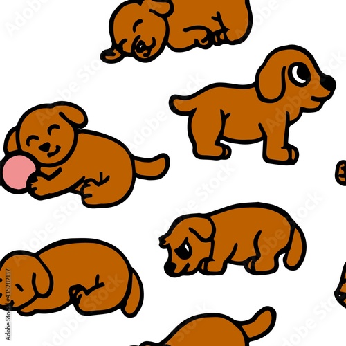 Dogs. Seamless illustration. Cartoon sketch style. Hand outline drawing cheerful funny animal. vector