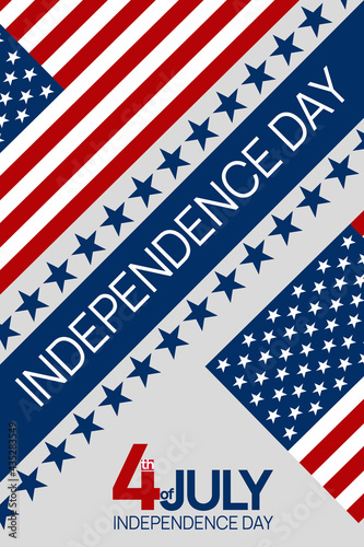 Independence Day, 4th of July Fourth of July holiday banner with symbols of USA Flag and red blue and white star. Motion design elements