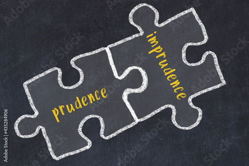 Chalk drawing of two puzzles with words prudence and imprudence