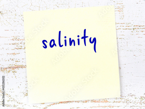 Εκτύπωση καμβά Yellow sticky note on wooden wall with handwritten word salinity