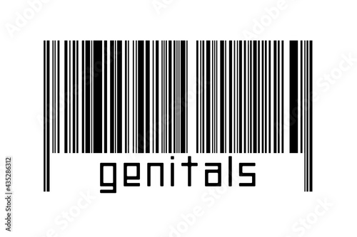 Barcode on white background with inscription genitals below photo