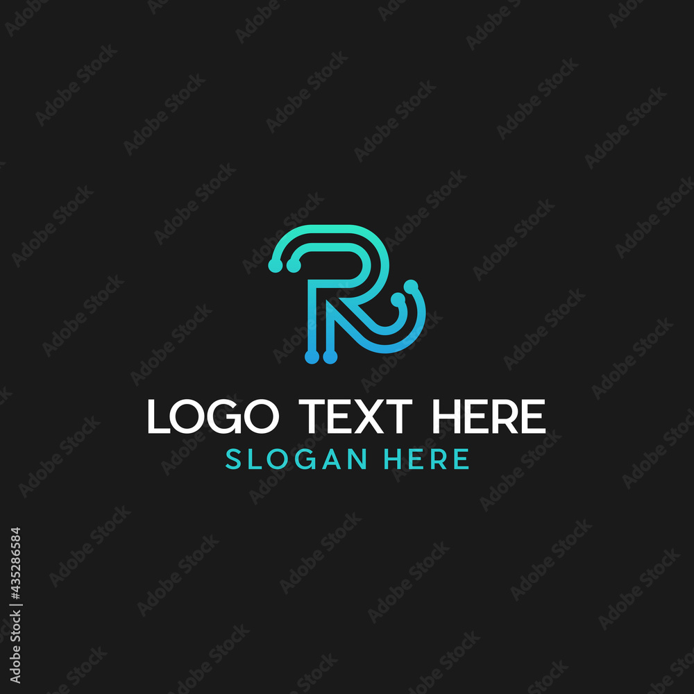 Letter R Circuit Line Logo Design Letter R Circuit Line Logo Design