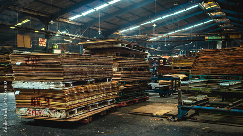 stack of veneer at plywood manufacture industry 