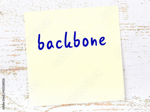 Yellow sheet of paper with word backbone. Reminder concept photo