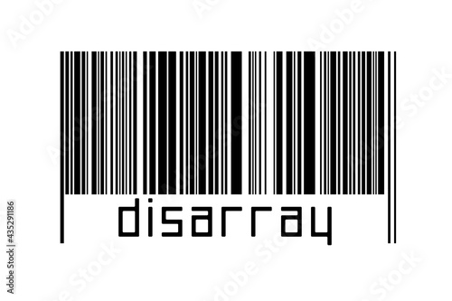 Barcode on white background with inscription disarray below photo