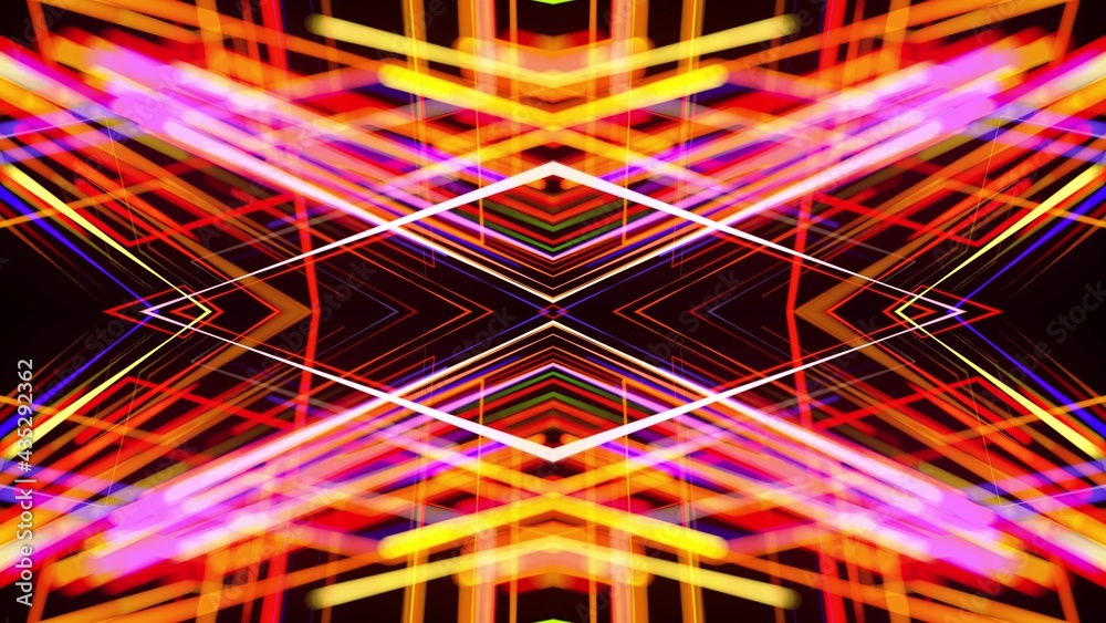 3d render. Abstract laser show. Abstract bg with pattern of glow multicolor lines. Pattern like geometric structure in the air. Kaleidoscopic simmetrical structure with lines for show 3d render. Abstract laser show. Abstract bg with pattern of glow multicolor lines. Pattern like geometric structure in the air. Kaleidoscopic simmetrical structure with lines for show