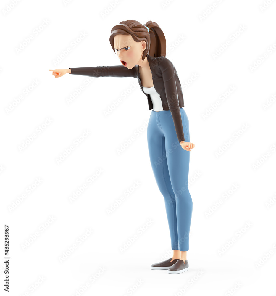 3d angry cartoon woman shouting and pointing finger 3d angry cartoon woman shouting and pointing finger