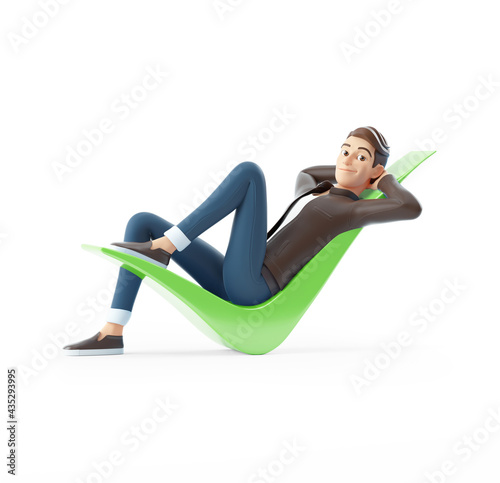 3d cartoon man lying down on check mark