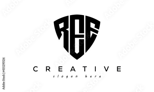 REE letters creative logo with shield	