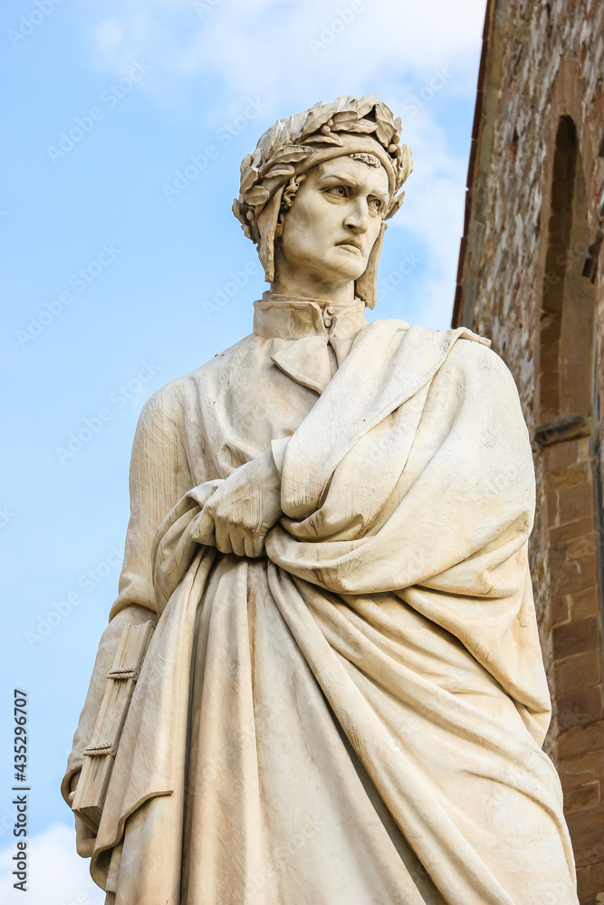 Florence, Italy. Statue of Dante Alighieri at Piazza di Santa Croce in Florence.