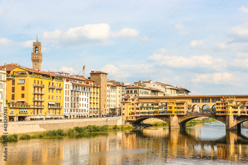 Florence, Italy. View of famous Ponte Vecchio bridge on the river Arno.