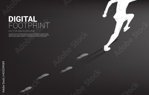 Businessman running with Footprint from digital dot pixel. business concept of digital transformation and digital footprint.