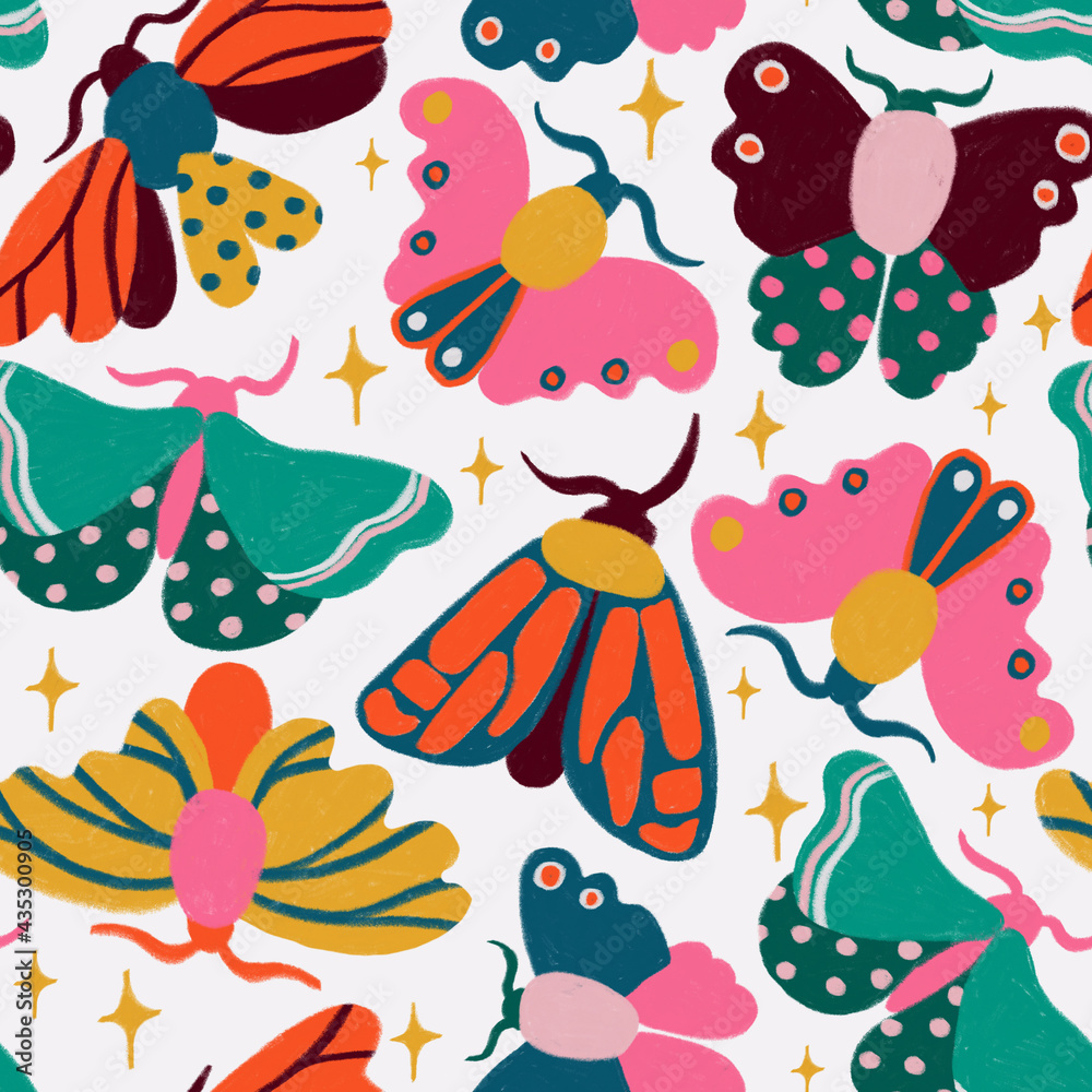 Obraz premium Seamless pattern colorful moths and butterflies