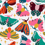 Seamless pattern colorful moths and butterflies